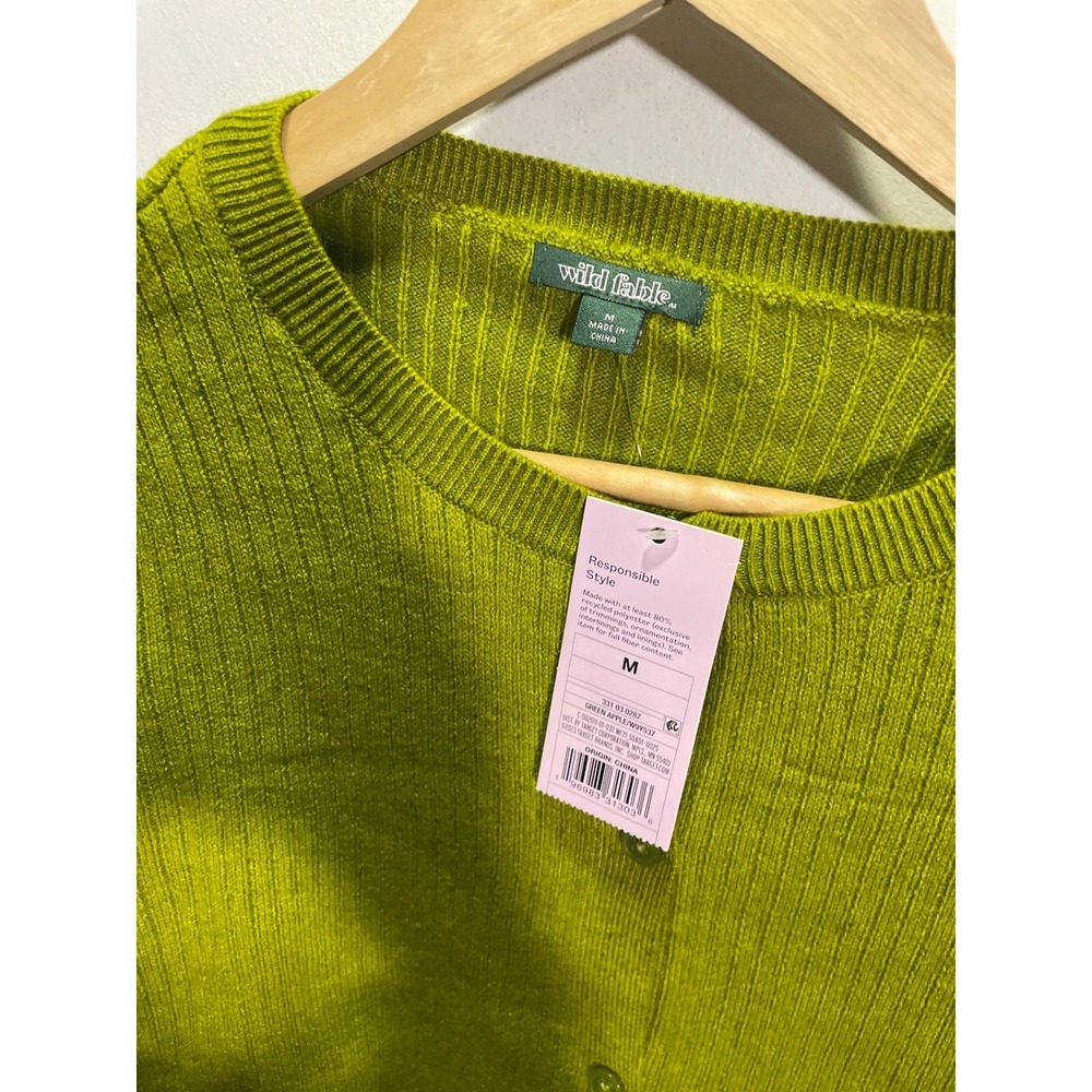 wild fable Olive Green Ribbed Button-Up Cardigan - Picture 3 of 4